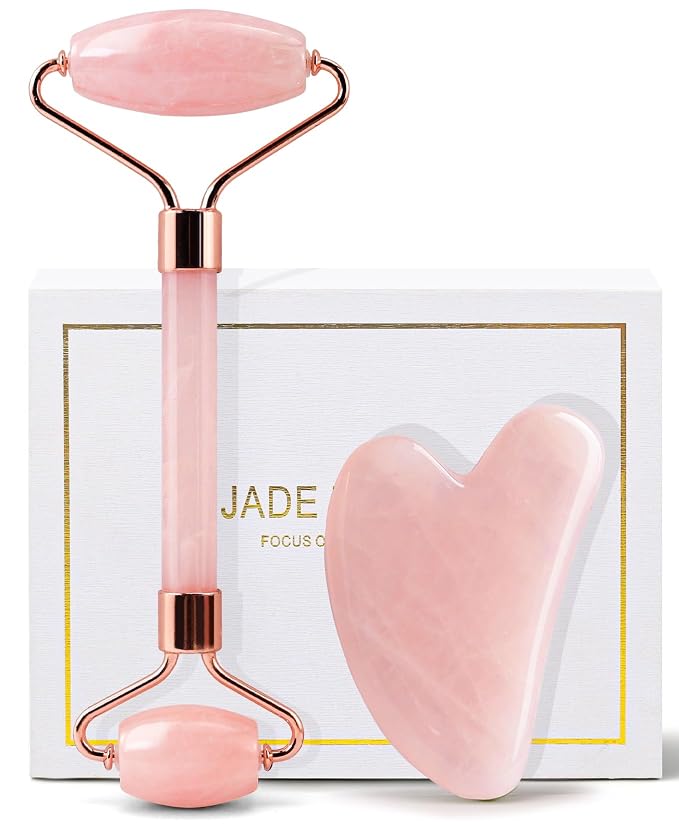 huefull Face Massager Rose Quartz Face Roller & Gua Sha Facial Tool Set by HUEFULL