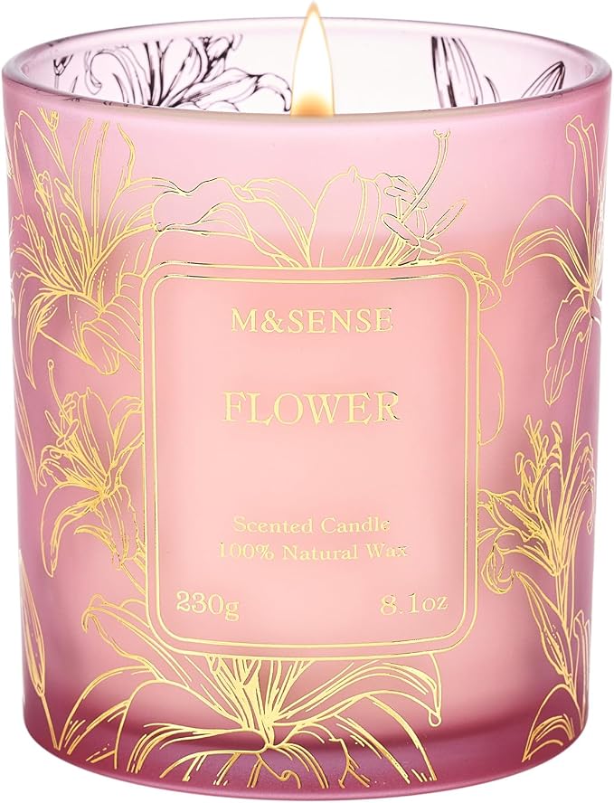 M&SENSE Floral Natural Soy Scented Candle, 7.8oz 42H Non-Toxic Aromatherapy by MSENSE