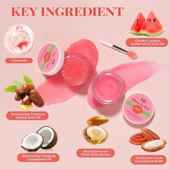 Hydrating Lip Mask Set, Lip Scrub & Lip Butter, Overnight Lip Treatment Set - Image 5