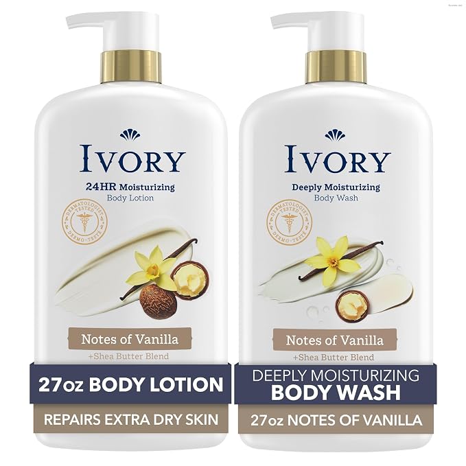 Ivory Hand & Body Lotion + Body Wash Bundle, Vanilla Scent, 24hr Moisturizing & by Ivory