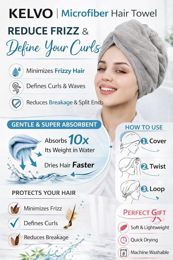 KELVO Microfiber Hair Towel Wrap - Image 5