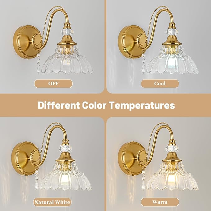 1 Piece Vintage Wall Sconce, 1-Light Brushed Gold Finish Wall Sconce - Image 8