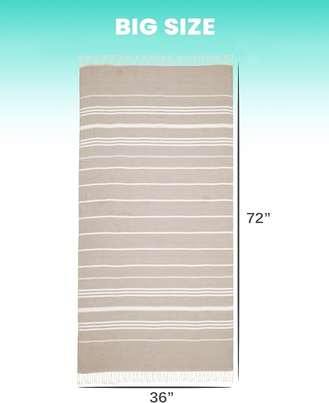 2 Packs Cotton Turkish Beach Towels Sand Free Quick Dry Oversized Bath Pool - Image 5