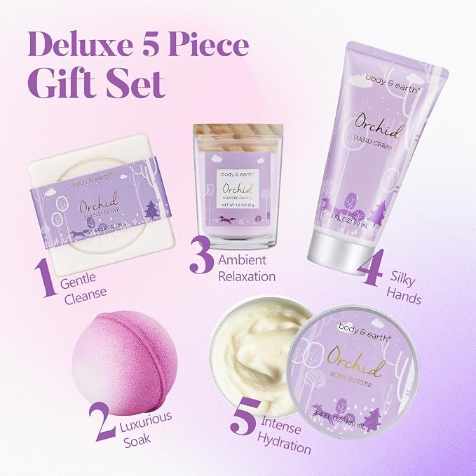 Spa Gifts for Women, Body & Earth 5 Pcs Gifts for Women Orchid Gift Sets - Image 4