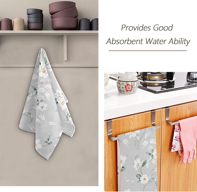 White Grey Blossom Flower Hand Towels - Image 6