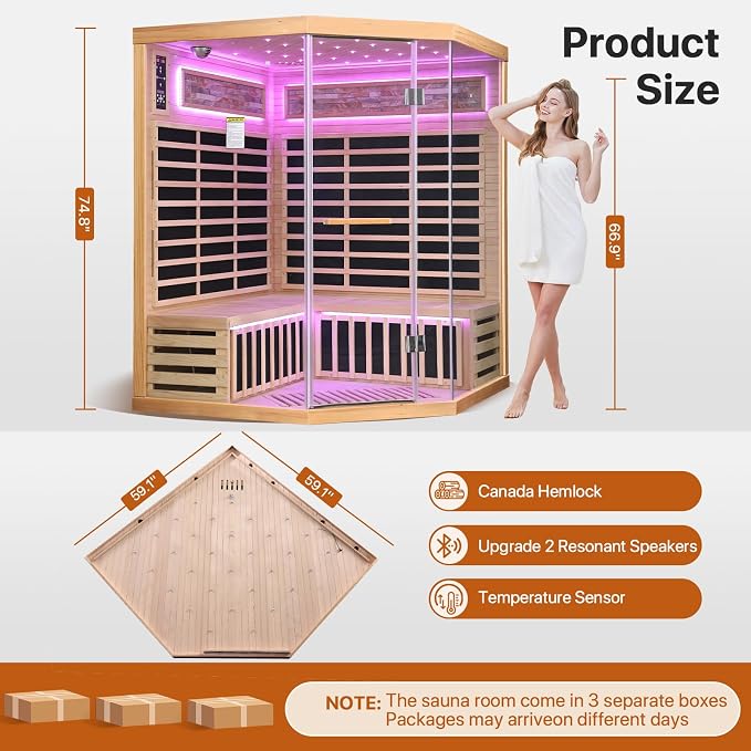 OUTEXER Sauna Corner Saunas for 4-5 Person 240V Home Indoor Canadian Hemlock - Image 6