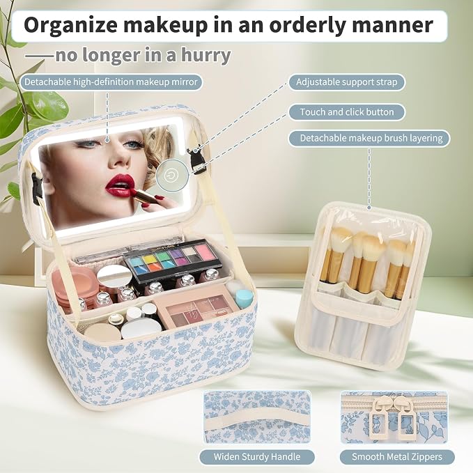 OCHEAL Makeup Bag With LED Mirror, Travel Makeup Bag With 3 Color Setting Light - Image 3