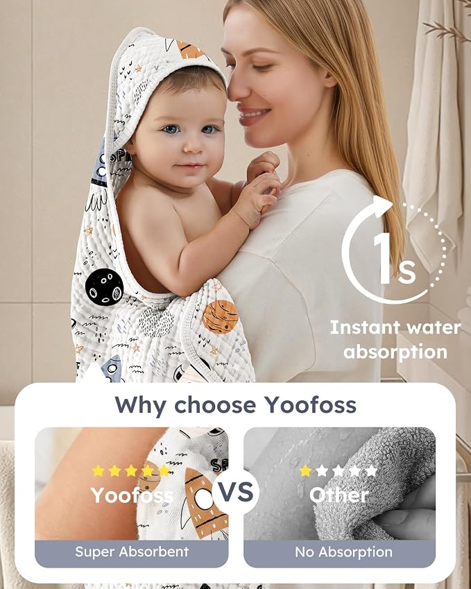 Yoofoss Hooded Baby Towels for Newborn 2 Pack 100% Muslin Organic Cotton Baby - Image 3