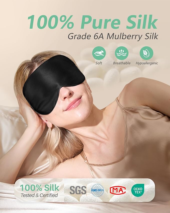 BeeVines Sleep Mask, 2 Pack 100% Real Natural Silk Eye Masks - Image 2