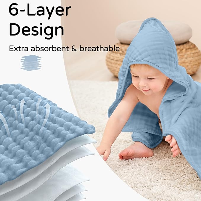 Yoofoss Hooded Baby Towels for Newborn 2 Pack 100% Muslin Organic Cotton Baby - Image 4