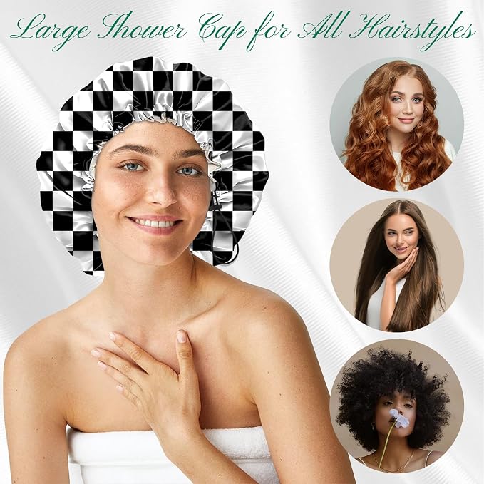 2 PCS Shower Cap Waterproof Double Layer Elastic Adjustable Reusable Hair Bath - Image 4