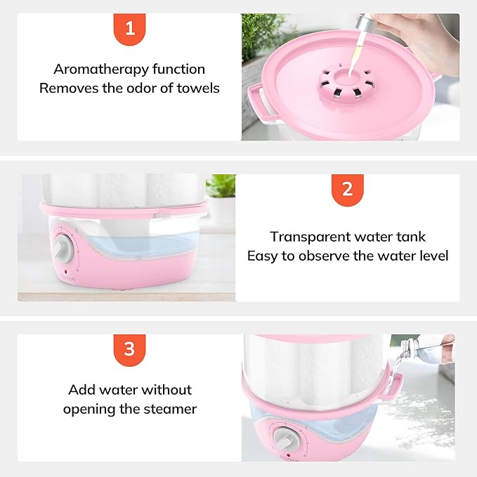 TASALON Pink Hot Towel Steamer for Facials, 5-Min Quick Heating Towel Warmer - Image 2