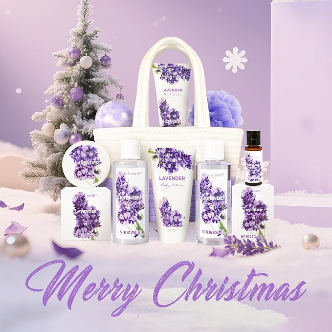 BODY & EARTH Spa Gift Baskets for Women 11pcs Lavender Gift Sets - Image 7