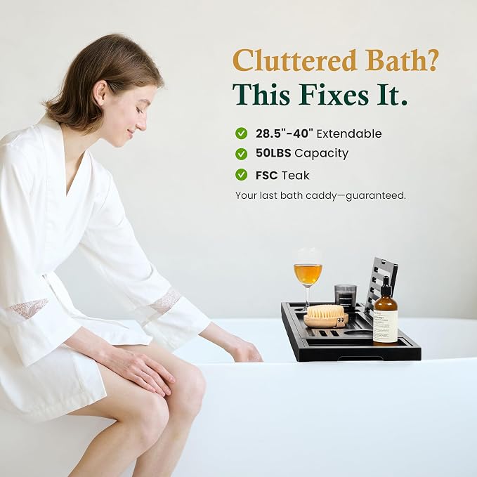 Teak Bathtub Tray | Adjustable Width Tray - Image 6
