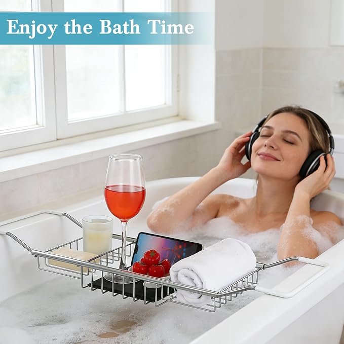 Cabilock Stainless Steel Expandable Bathtub Tray, Chrome Polished Telescopic - Image 2