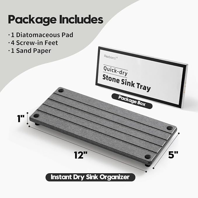 Razborci Instant Dry Sink Caddy Kitchen Sink Organizer, Quick Drying Stone Tray - Image 3