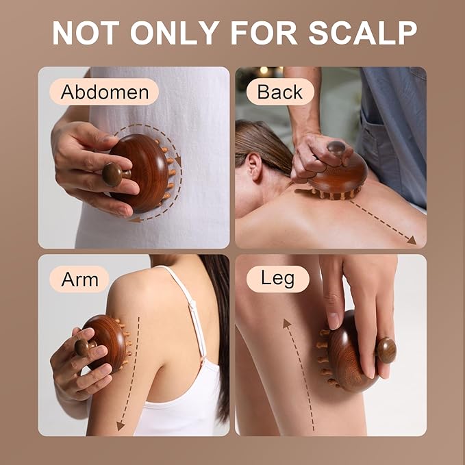 Wooden Scalp Massager for Hair Growth｜Full Body Massage Tool｜Scalp Brush｜Gua - Image 5