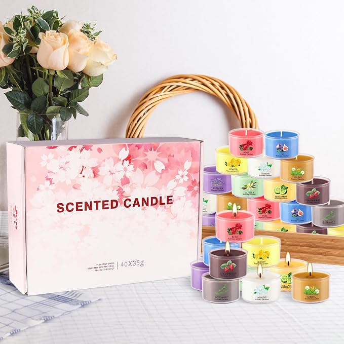 40 Scented Candle Set, 10 Fragrances, 35g Natural Soy Wax Candles - Image 5