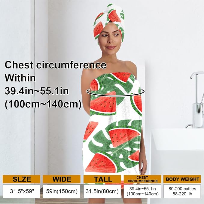 Watermelon Leaf Print Bath Wrap and Hair Drying Towel Set - Image 3