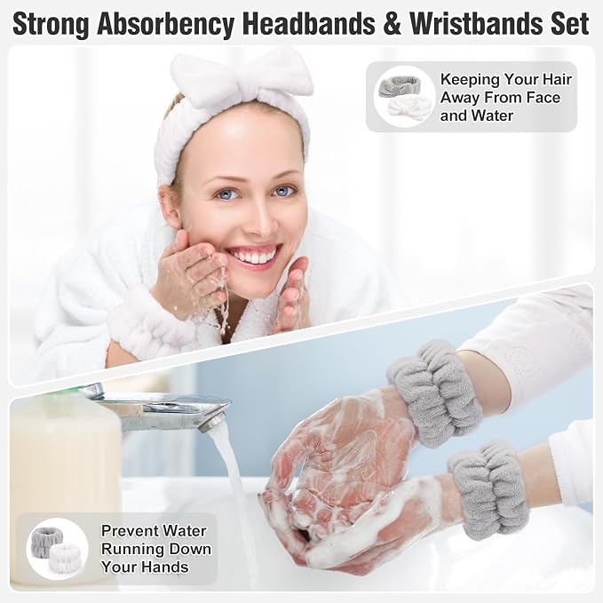 Spa Headbands for Women with Wristband Set: Facial Makeup Headbands for Girls & - Image 2