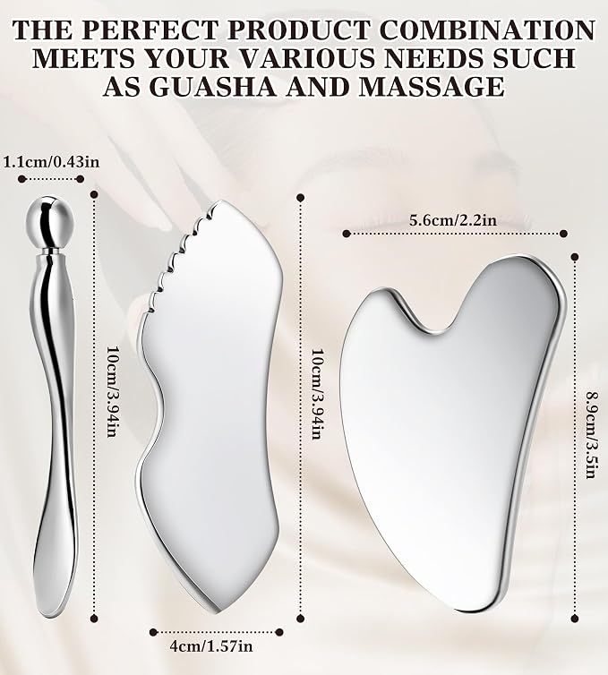 Gua Sha Facial Tools, 3 in 1 Stainless Steel Metal Guasha & Eye Cream - Image 3