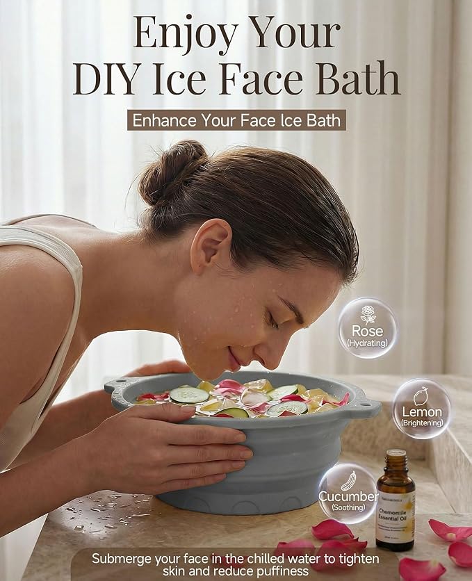 Face Ice Bath Bowl with Built-in Ice Tray, Foldable Silicone Face Bowl - Image 3