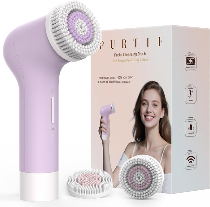 Electric Facial Cleansing Brush, Rechargeable Silicone Face Scrubber exfoliator by PURTIF