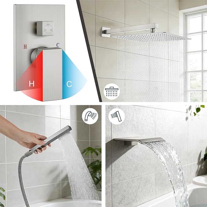 Midanya Shower System with Tub Spout, Bathtub Shower Faucet Set with Square - Image 4