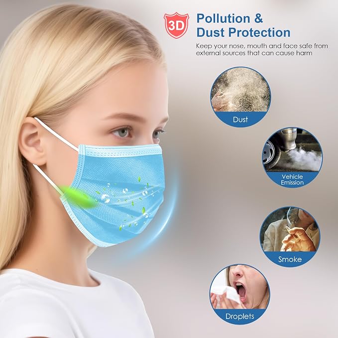 500 Pcs Blue Disposable Face Masks, 3 Ply Face Masks Disposable - Image 4
