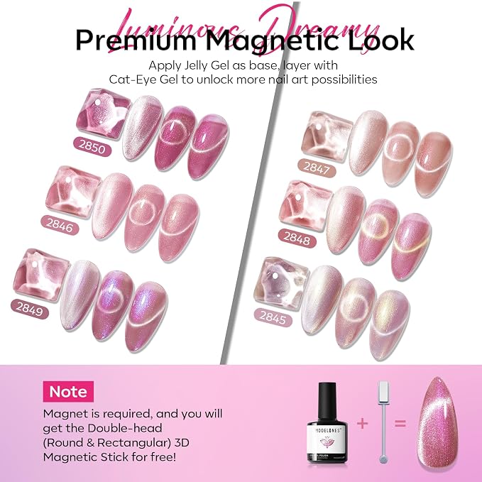 Modelones Cat Eye Gel Nail Polish Set, 6 Colors Summer Neutral Nude Pink - Image 3