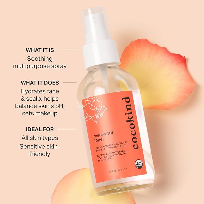Rosewater Facial Toner by Cocokind, Double Cleanse, and Balance Skins pH - Image 2