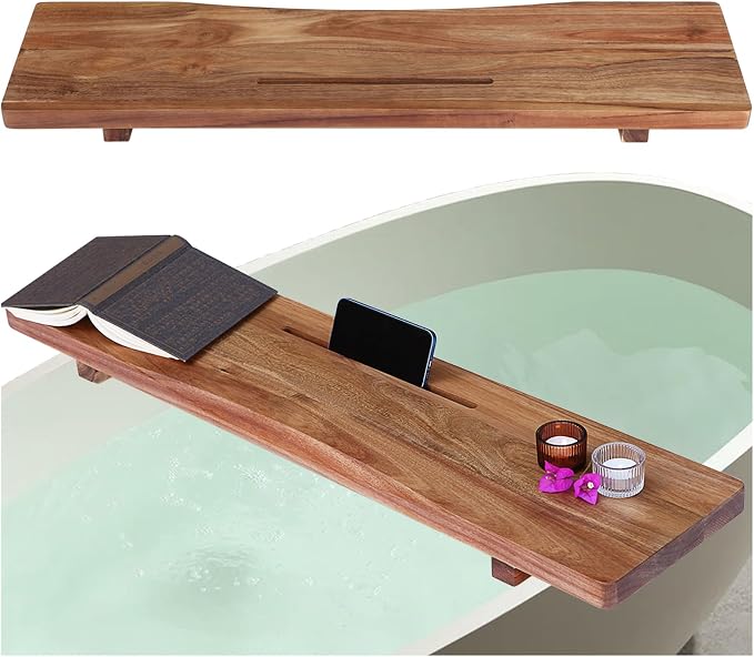 Premium 1.2IN Thickened Board Acacia Wood Bathtub Tray Caddy by La+vie+elegante