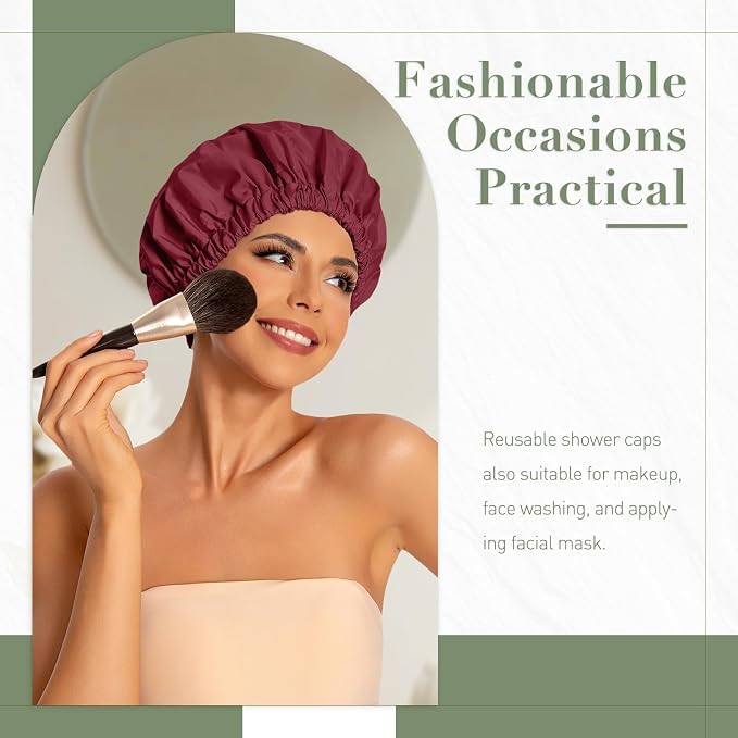 Reusable Shower Cap for Women, Large Waterproof Shower Bonnet - Image 2
