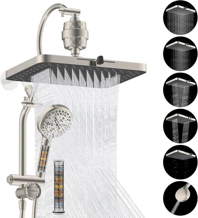 Hibbent 5-spray Dual Filtered Rainfall Shower Head Combo, High Pressure 13'' by Hibbent