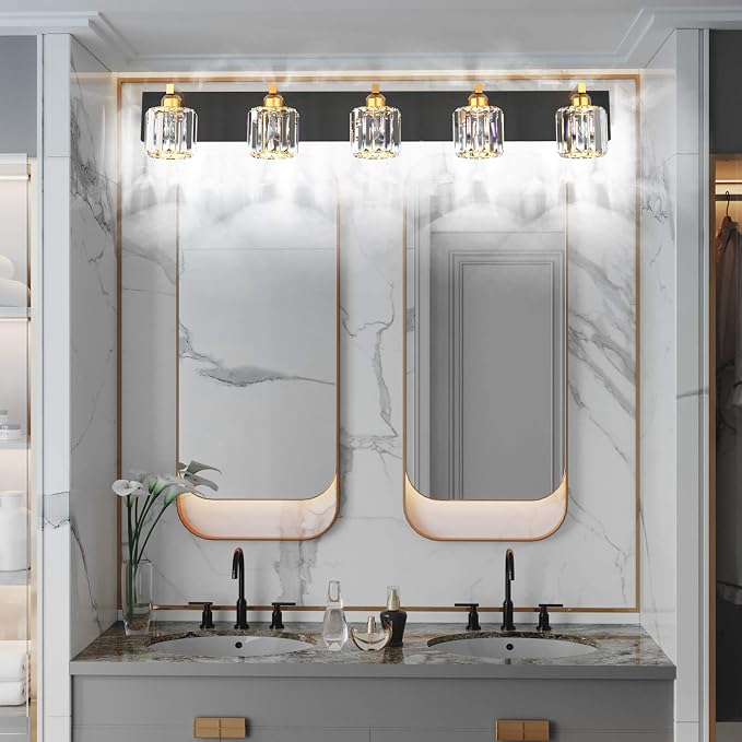 Aipsun Crystal Bathroom Vanity Light Black Vanity Lighting fixtures 5 Lights - Image 5