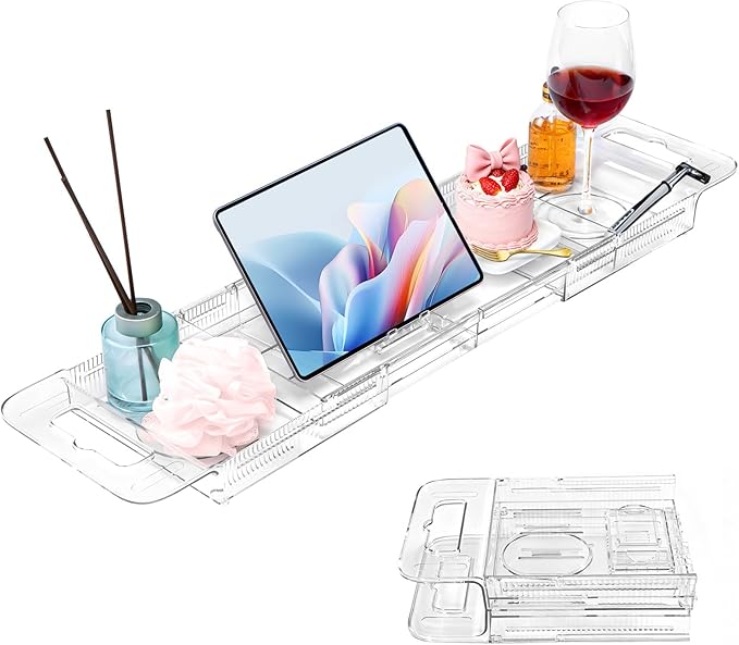 Expandable Clear Acrylic Bathtub Tray Caddy, Foldable Tub Bath Tray by onannos