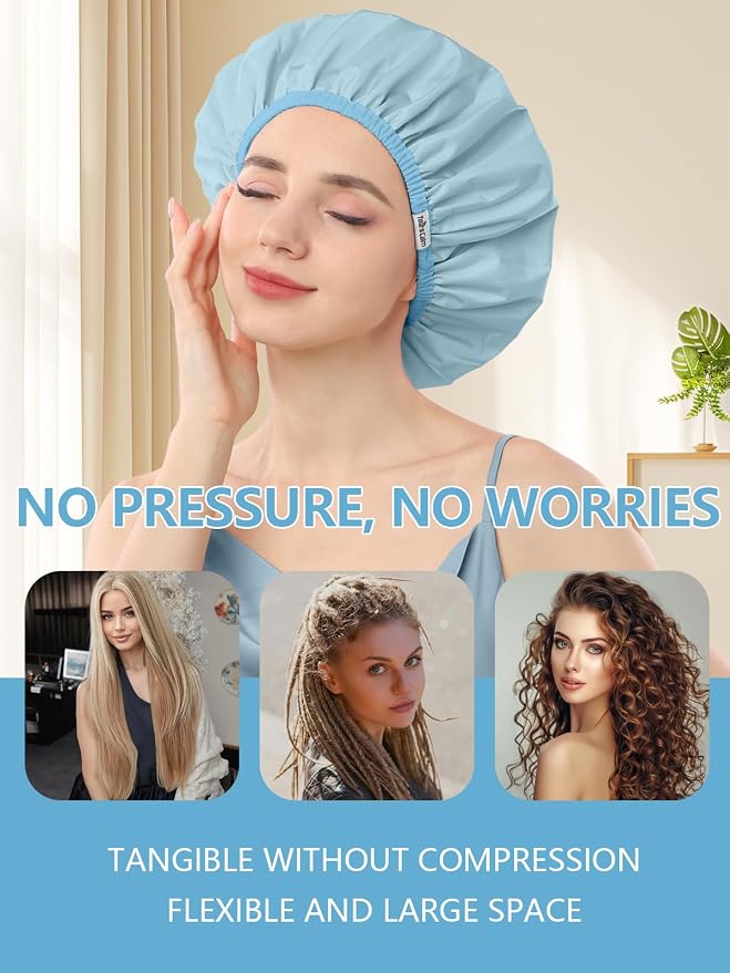 Years calm Shower Caps for Women Reusable Waterproof, Double Layer Waterproof - Image 7