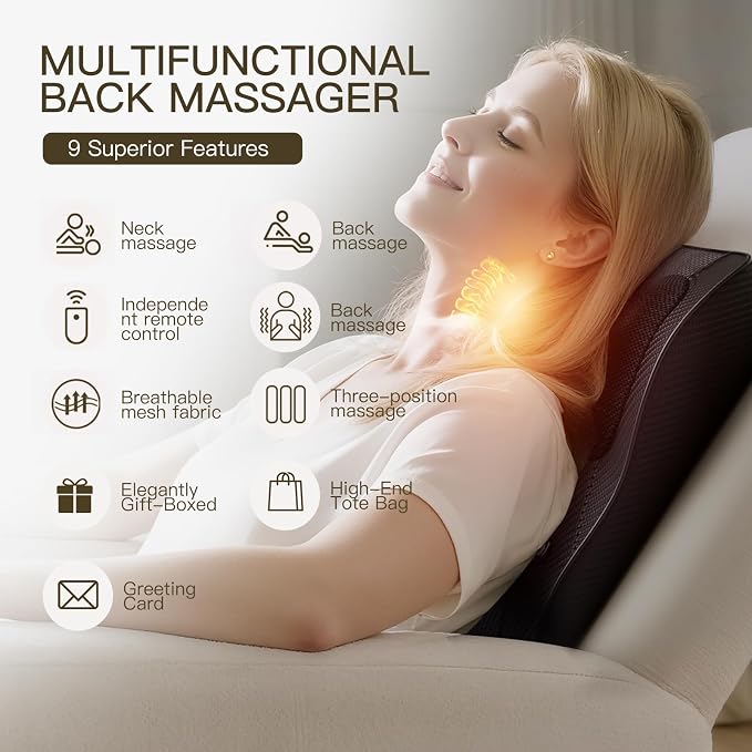Back Massager with Heat, 4D Kneading Electric Massager - Image 2