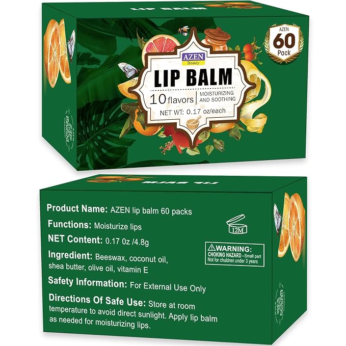 AZEN 60 Pack Lip Balm, Natural Lip Balm Bulk, Lip Care Product, Moisturizing - Image 9