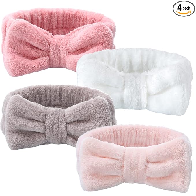 VITEVER 4 Pack Spa Headband for Washing Face, Girls Makeup Bow Tie Hair Band by VITEVER