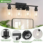 Indoi 4-Light Bathroom Light Fixtures, Matte Black Modern Vanity Lights - Image 4