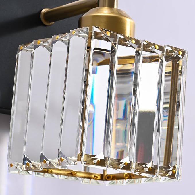 PRESDE Crystal 2 Light Bathroom Vanity Lights Black and Gold Bathroom Lights - Image 5