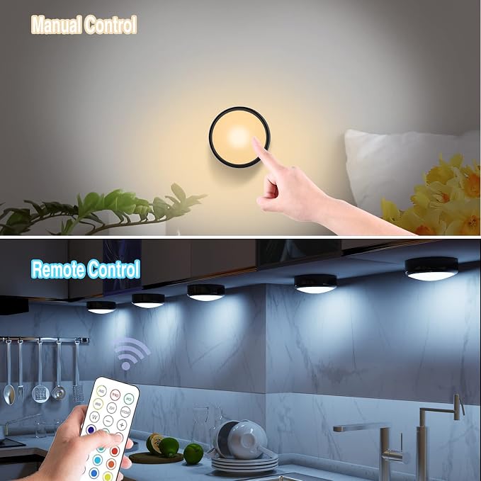 ILYXY LED Puck Lights with Remote, 3 Pack Under Cabinet Lighting, Battery - Image 6