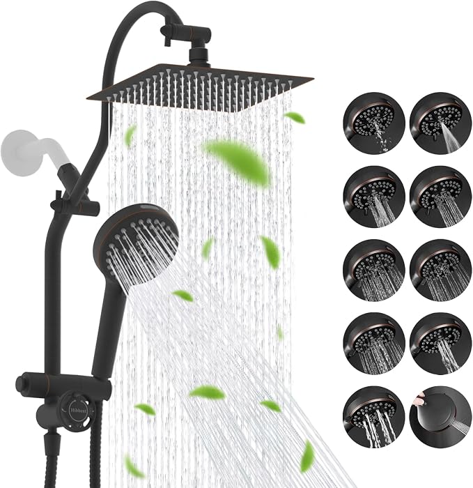 Hibbent cUPC Certified All Metal 8" Rainfall Showerhead Combo, High Pressure by Hibbent
