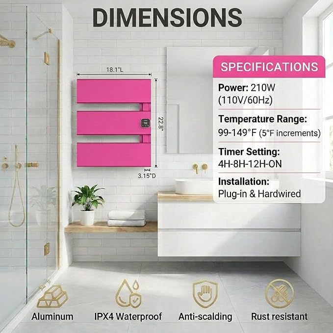 Electric Towel Warmer, Heated Towel Rack - Image 6