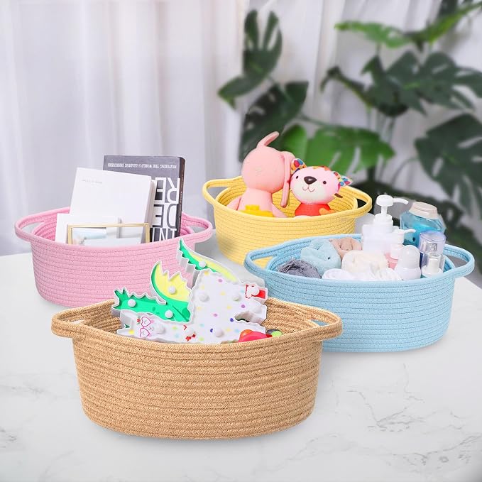 ABenkle Small Basket with Handles, Boho Decorative Rope Woven Dog Cat Toy - Image 4