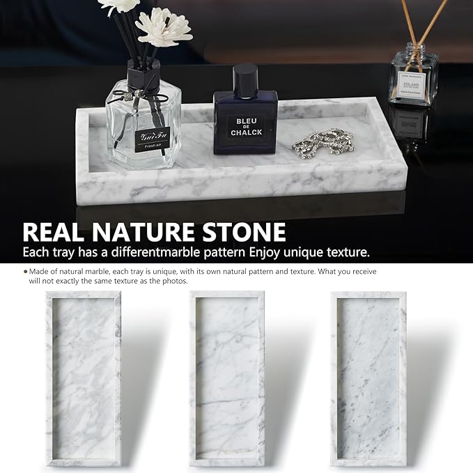 Real Natural Small Marble Tray for Bathroom, Kitchen and Desktop, Rectangle - Image 4