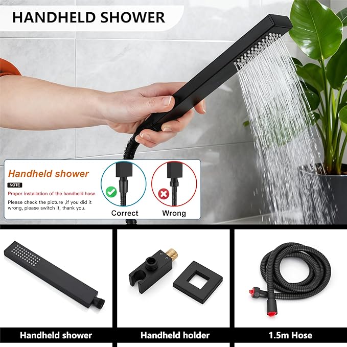 Midanya Shower System with Tub Spout, Bathtub Shower Faucet Set with Square - Image 6