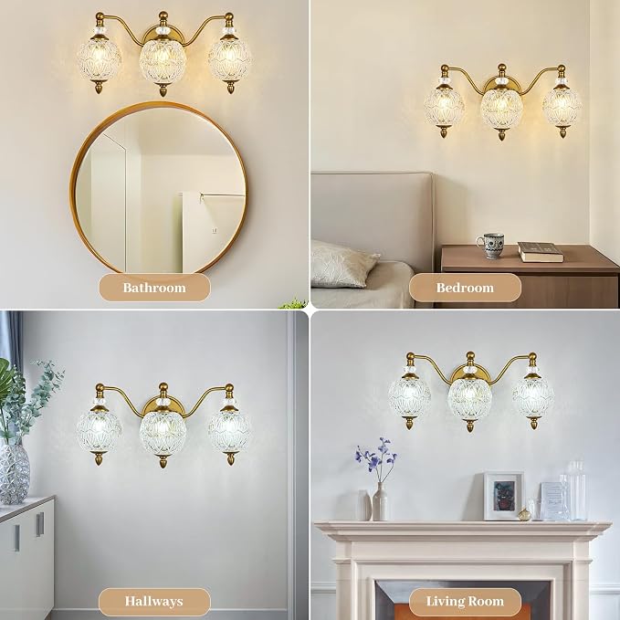 Vintage Bathroom Vanity Light, 3-Light Mid Century Matte Brass Finish Wall - Image 5