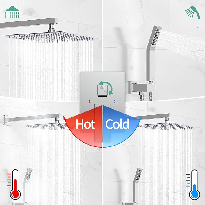 SR SUN RISE SRSH-D1203 12 Inches Bathroom Luxury Rain Mixer Shower Combo Set - Image 6